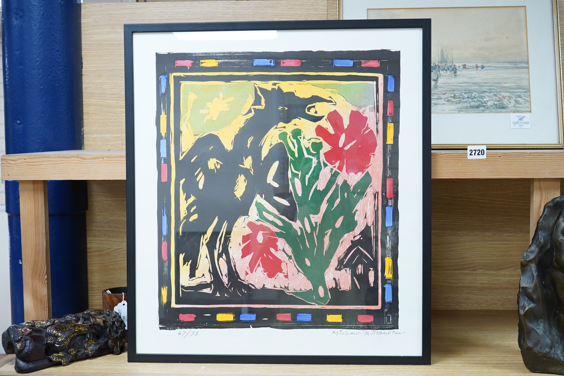 Michael Rothenstein (1908-1993), ‘Red Flowers’, signed in pencil, limited edition 67/75, woodcut with hand colouring, 55 x 49cm